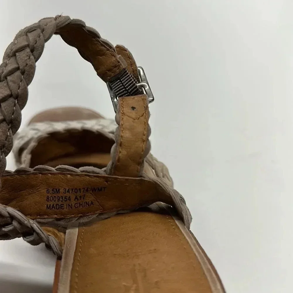 Frye Amy Braided High Heel Open Toe Sandals Shoes in Camel Multi Color Size 6.5